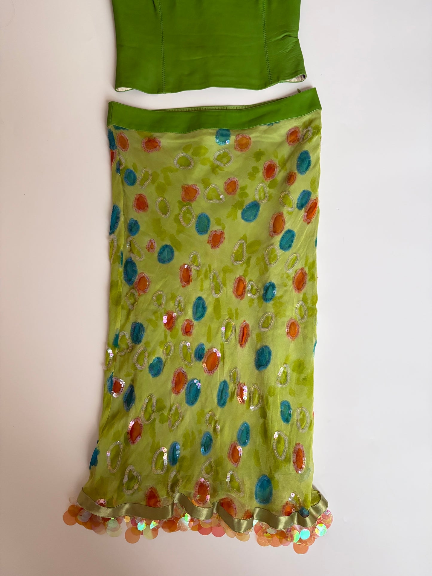 Made in Spain Leather and Sequin Polka Dot Two Piece Skirt Set