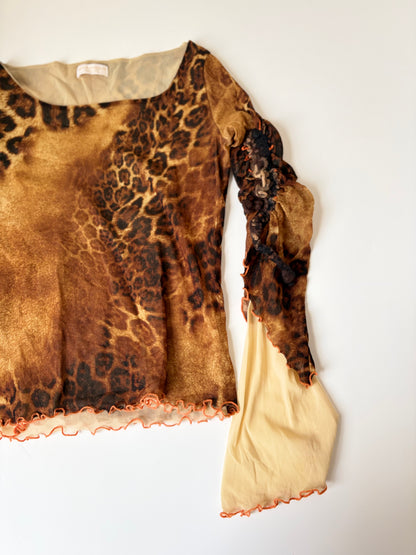 Made in Italy Mesh Cheetah Print Long Sleeve with Unique Sleeve Accents