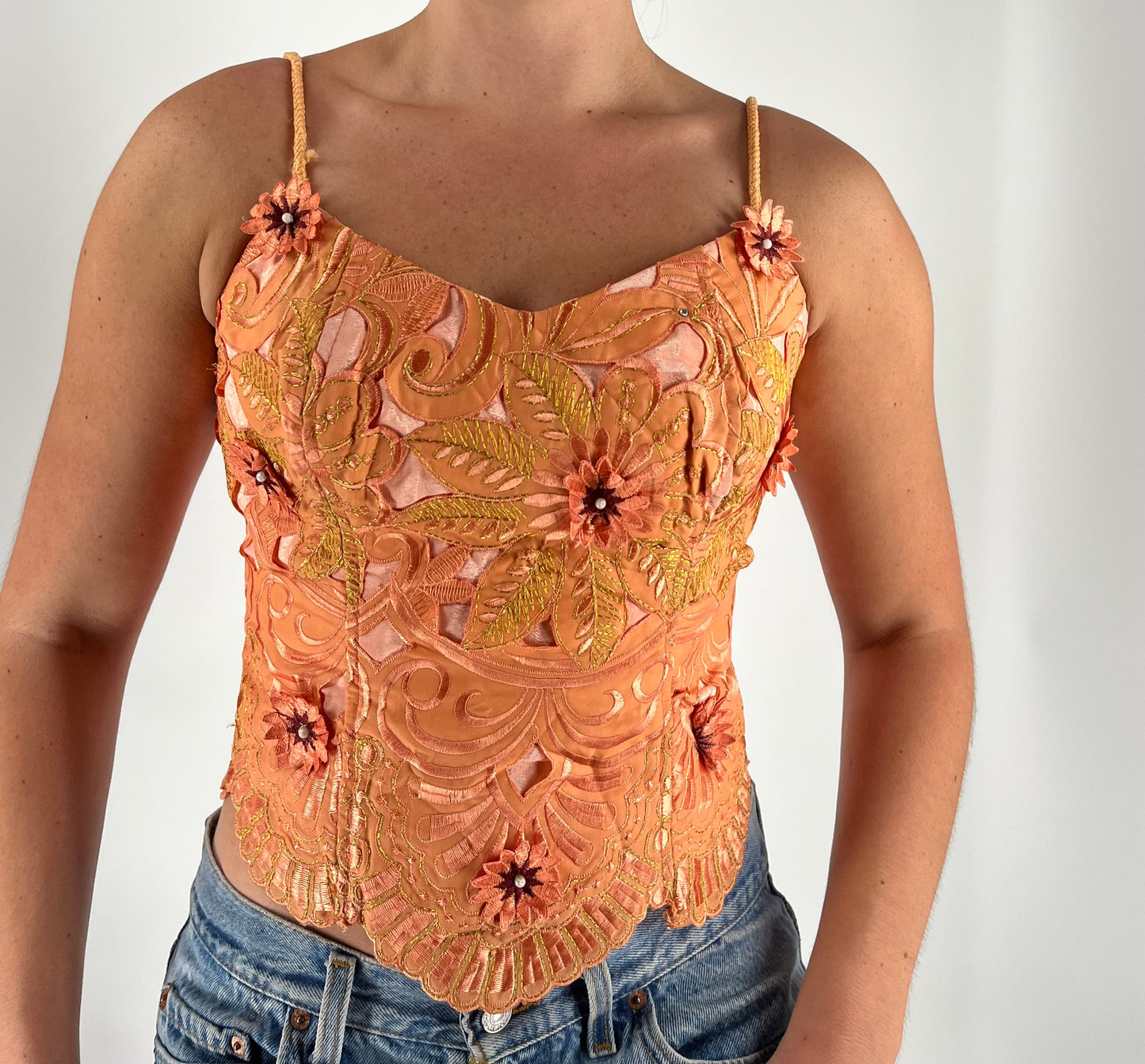 Handmade Floral Tank Top With Appliques