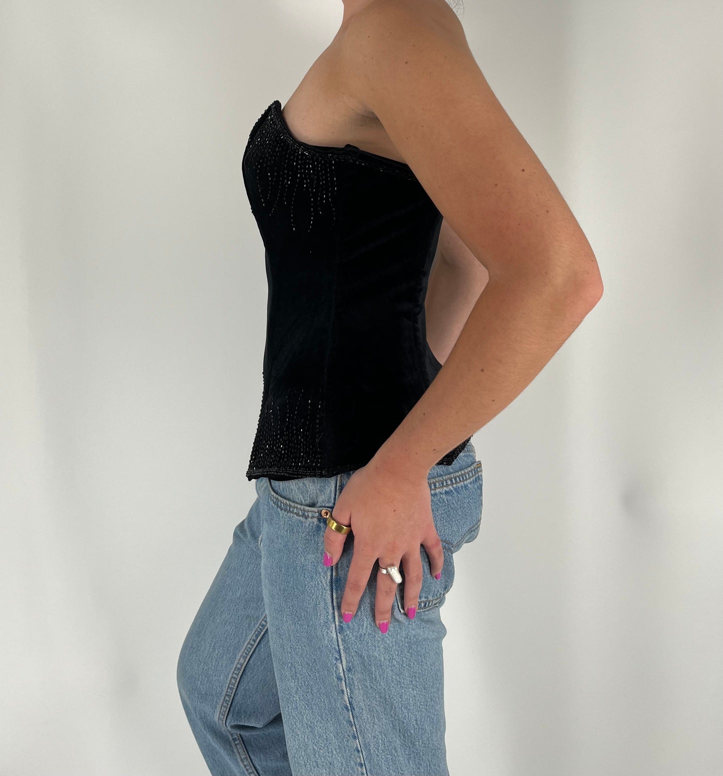 Velvet Beaded Strapless Evening Corset Top