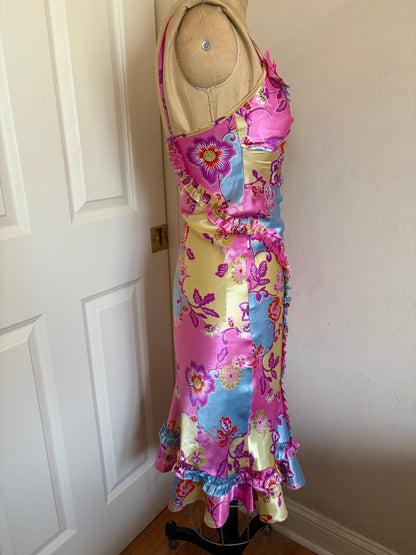 Euro Satin Midi Dress with Ruffles