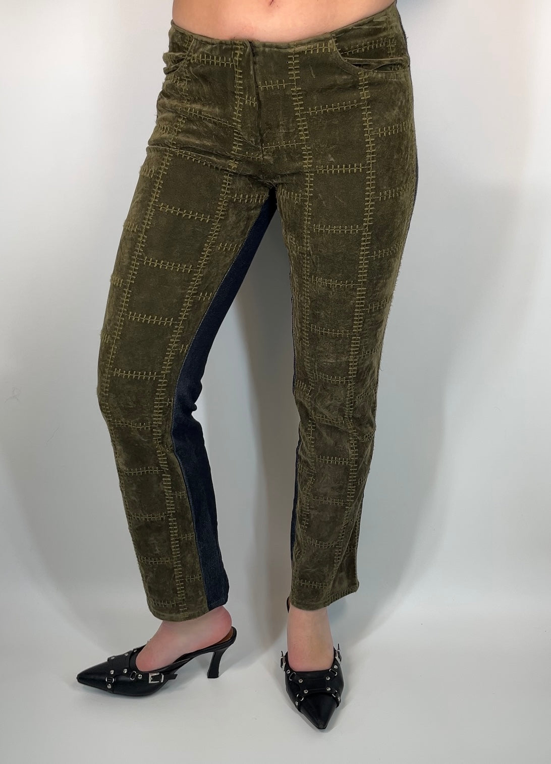 Two Tone Pants With Velvet Embossed and Denim Fabric