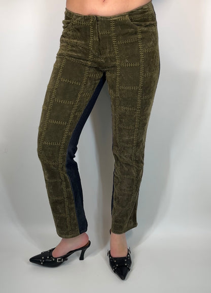 Two Tone Pants With Velvet Embossed and Denim Fabric