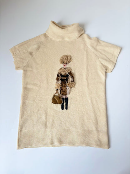 Mixed Media Sweater with Woman Carrying Purse