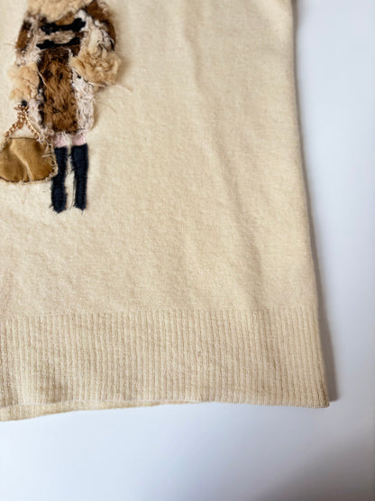 Mixed Media Sweater with Woman Carrying Purse