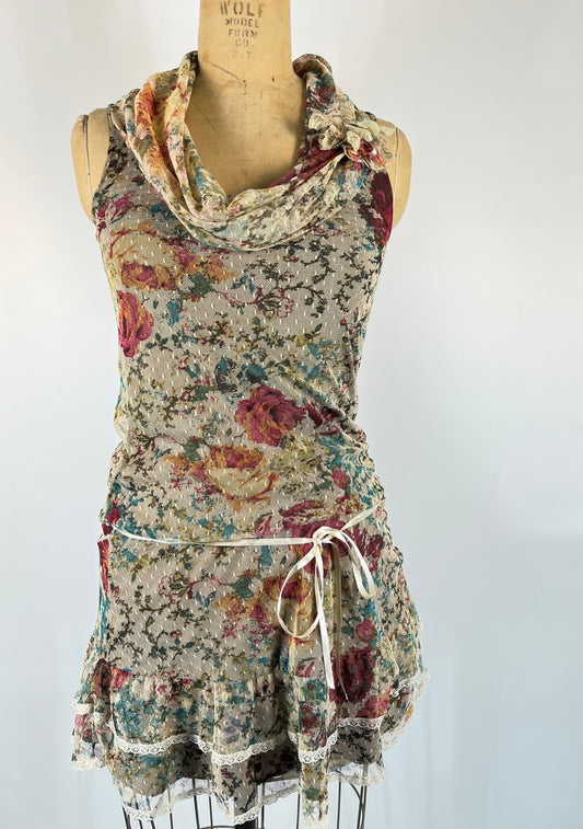 Made in Italy Lace Floral Mini Dress With Rosette and Drop Waist