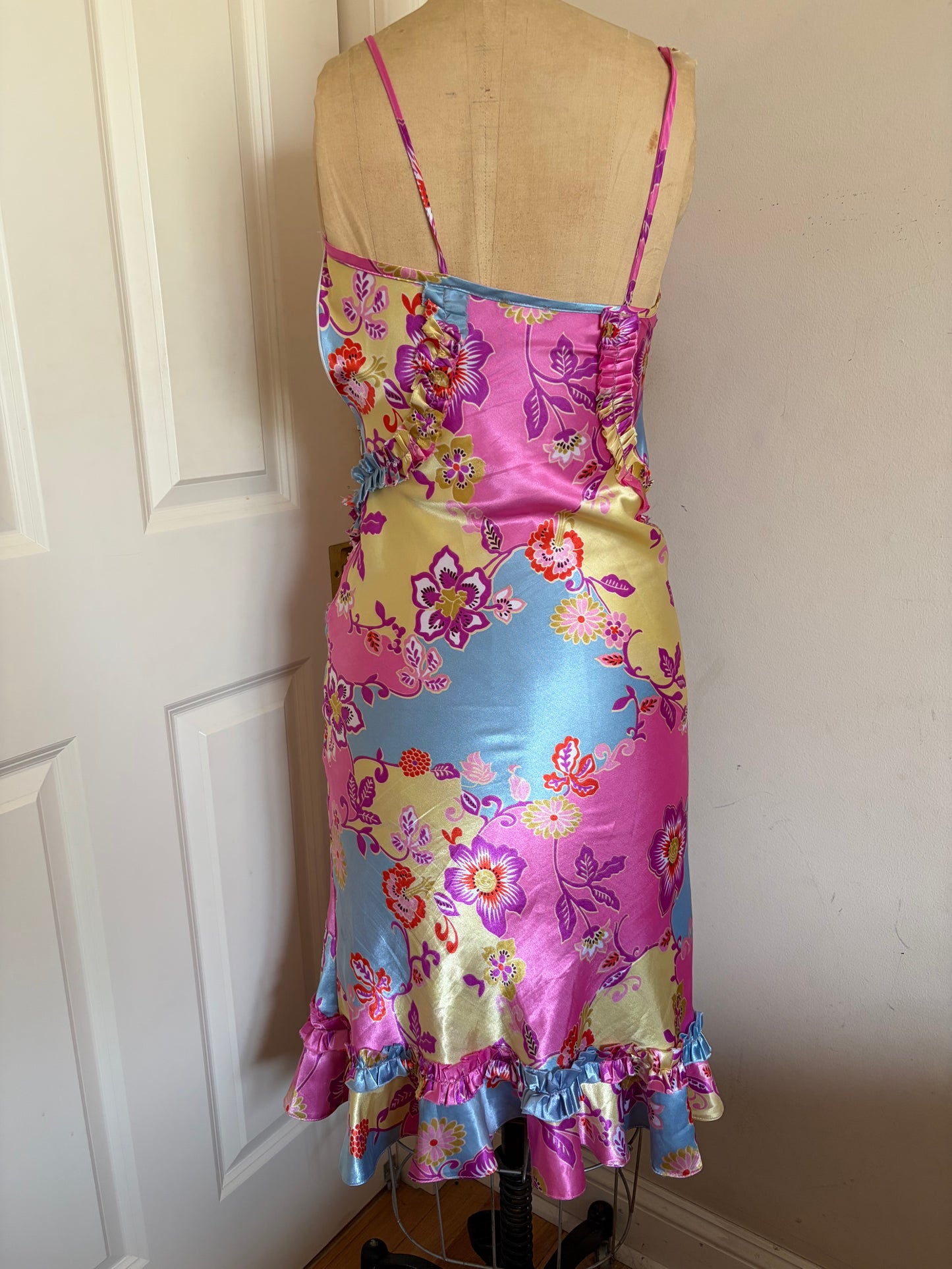 Euro Satin Midi Dress with Ruffles