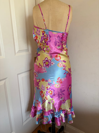 Euro Satin Midi Dress with Ruffles