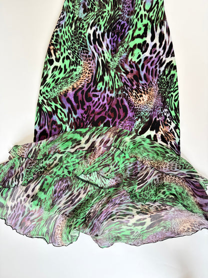 Made in Italy Animal Print Dress with Silk Ruffles
