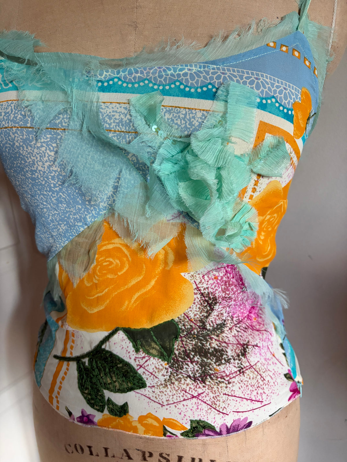 Made in Spain One of A Kind Patchwork Tank with Silk and Sequins