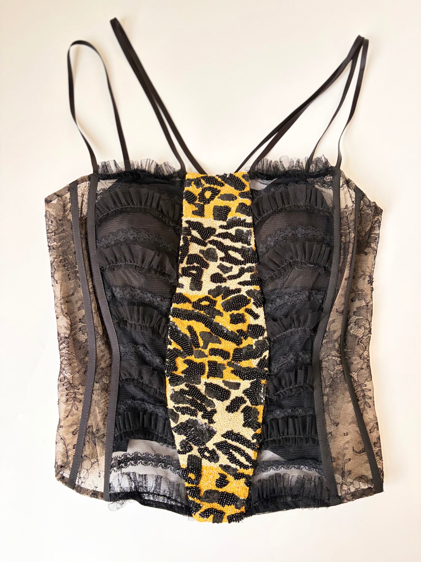 Made in Italy Beaded Animal Print Lace Corset