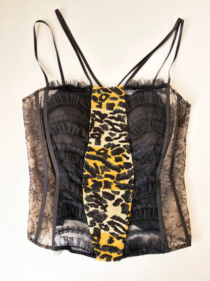 Made in Italy Beaded Animal Print Lace Corset