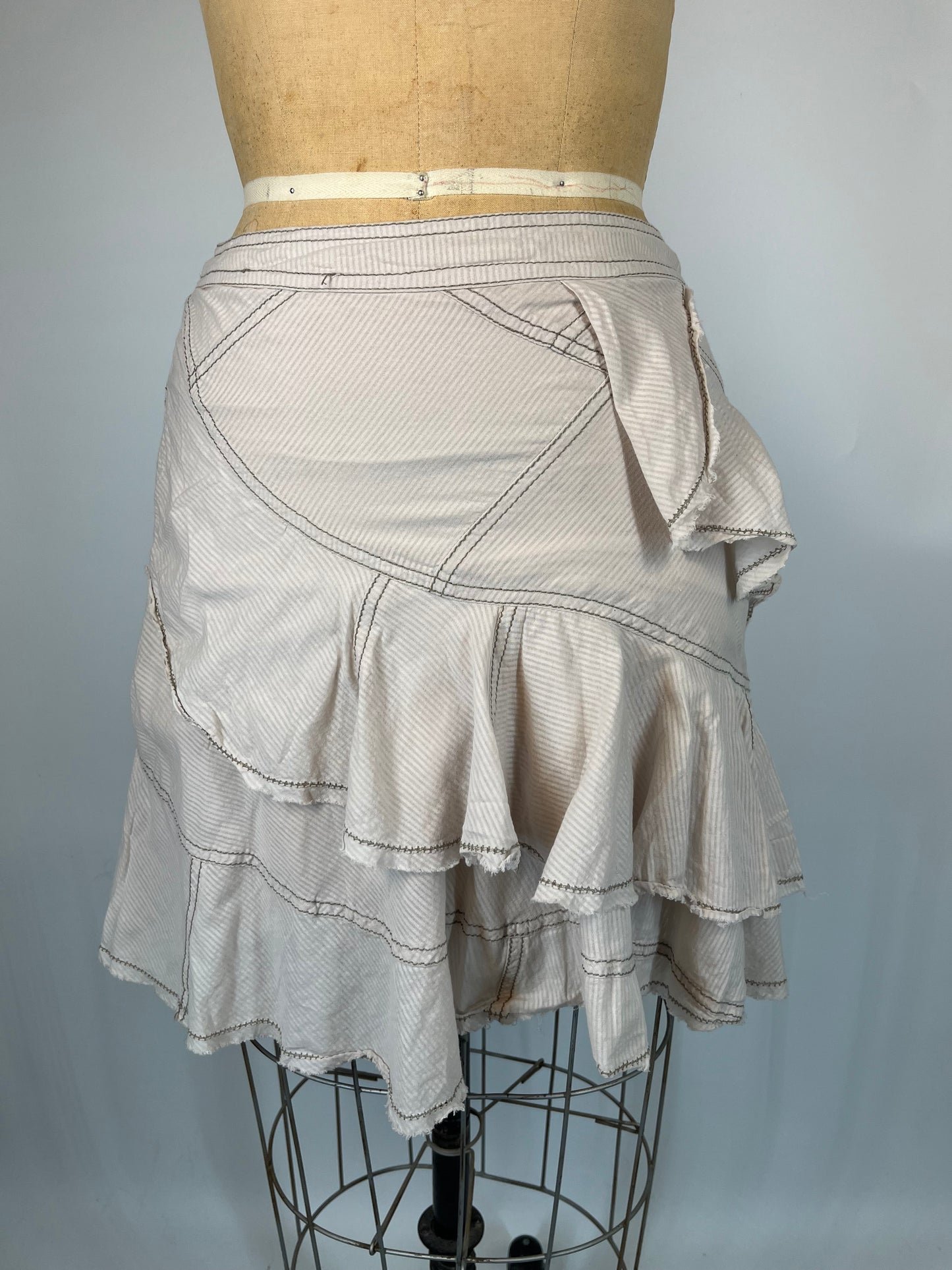 Made in France Ruffle 100% Cotton Skirt with Contrast Stitching