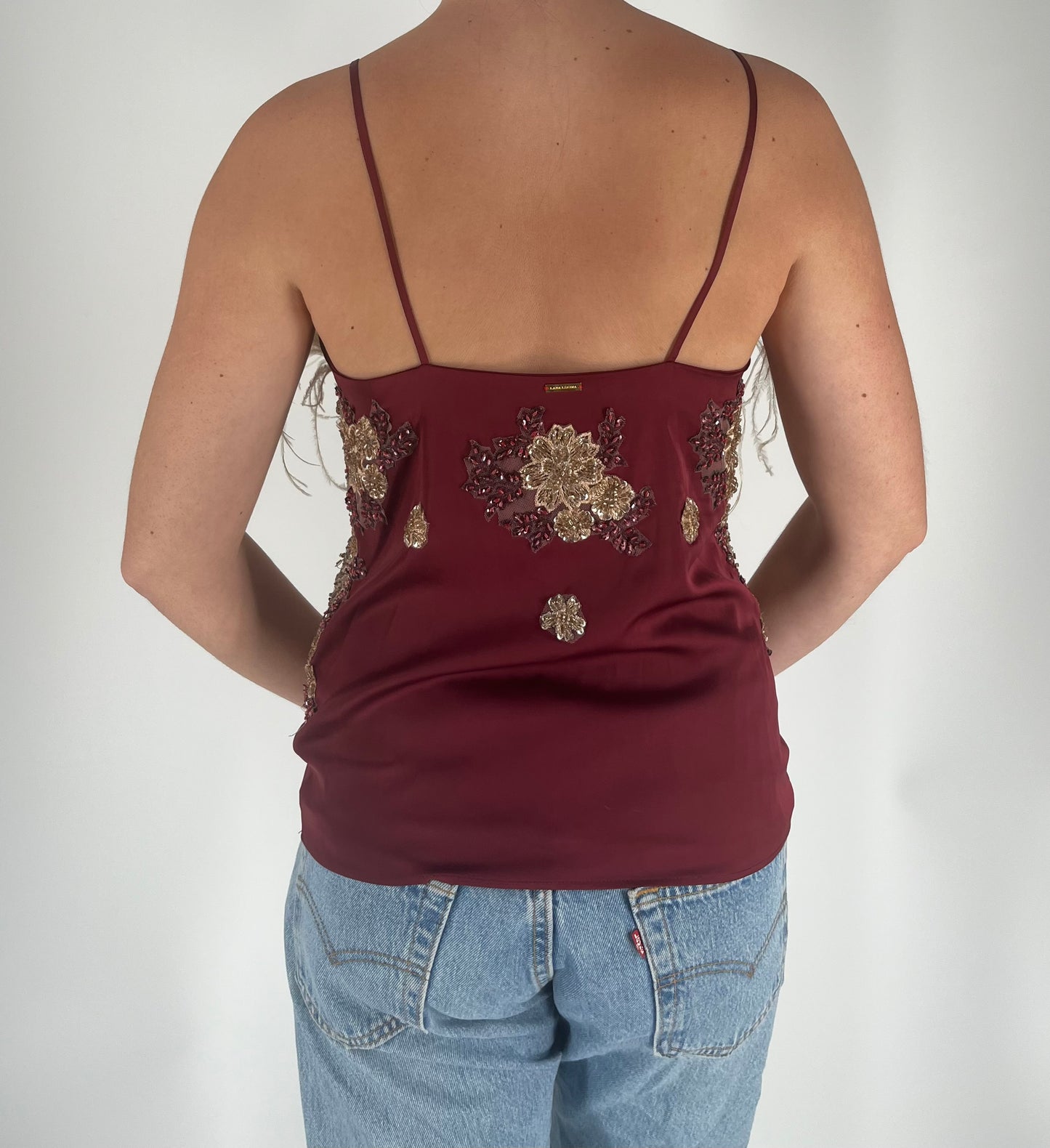 100% Silk Handmade Tank With Feathers and Beaded Appliqués