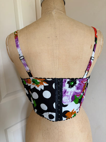 Beaded Patchwork Bustier with Polka Dots and Florals