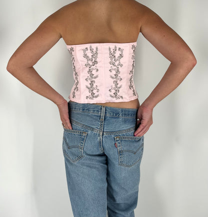 Pink Strapless Corset With Beaded Embroidery