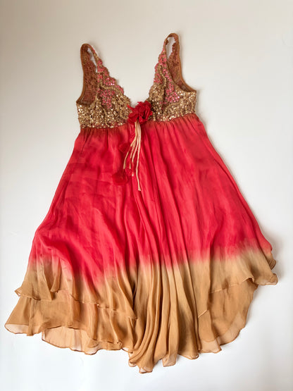 100% Silk Made in Greece Dress with Rosette and Sequins