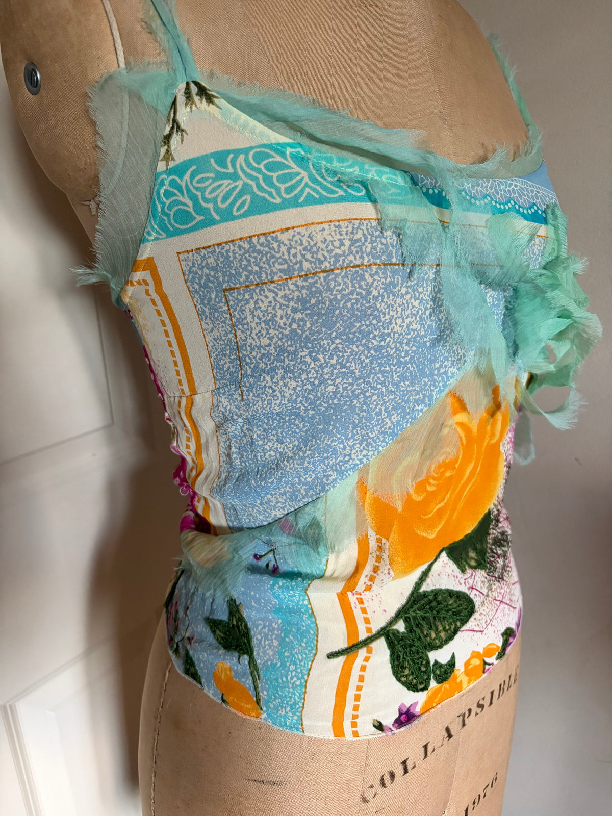 Made in Spain One of A Kind Patchwork Tank with Silk and Sequins