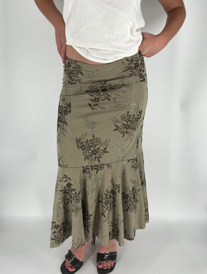 Handmade One-of-a-Kind Ruffle Mermaid Skirt With Beaded Flowers and Glitter