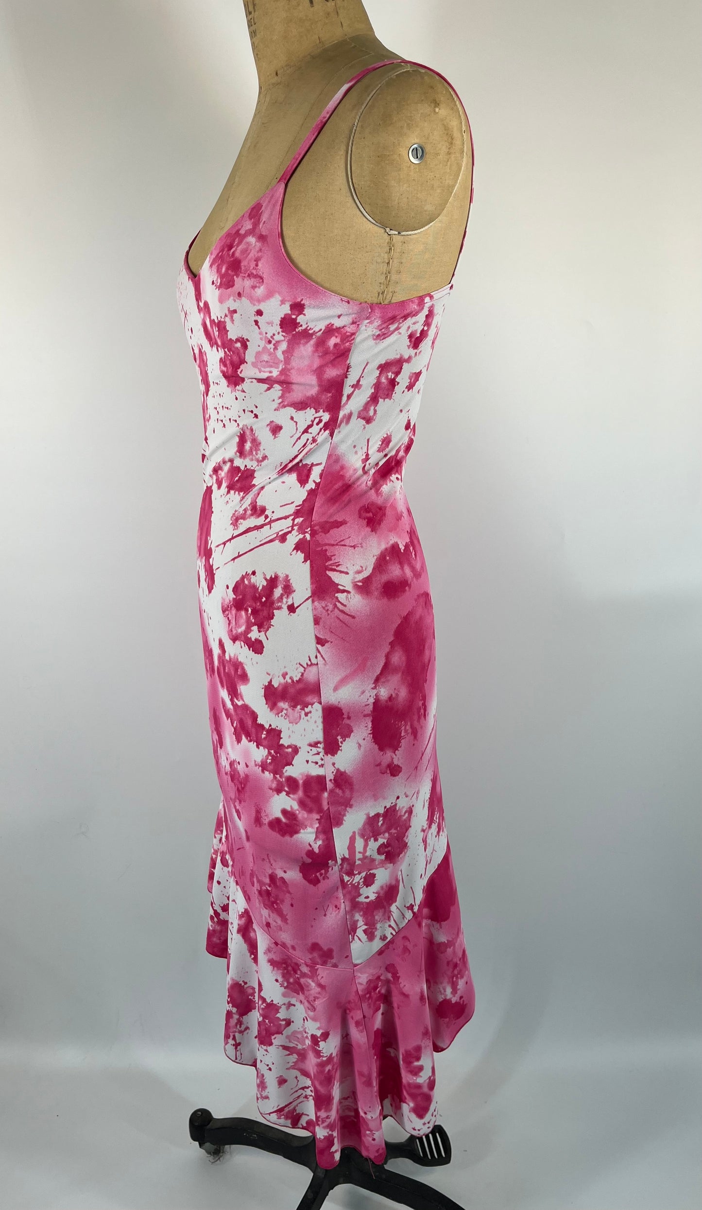 Tie Dye Dress With Asymmetrical Ruffle Trim