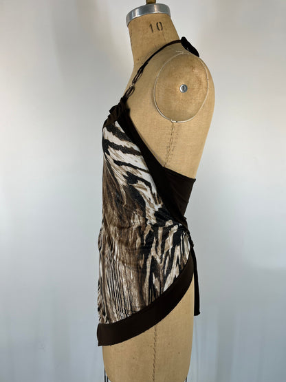 Animal Print Halter Top With O-Ring Accents