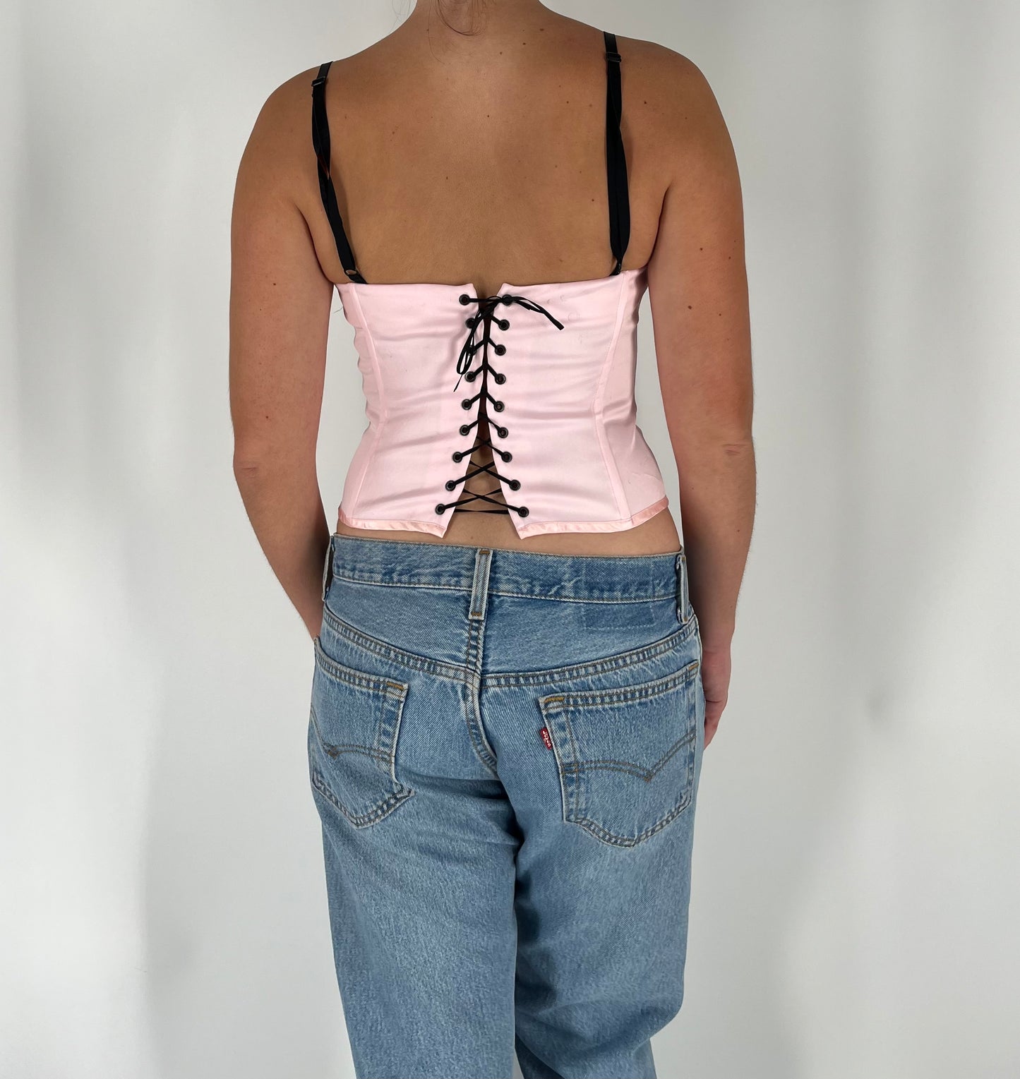 French Style Bustier Corset With Black Lace and Unique Straps