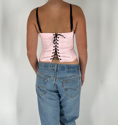 French Style Bustier Corset With Black Lace and Unique Straps