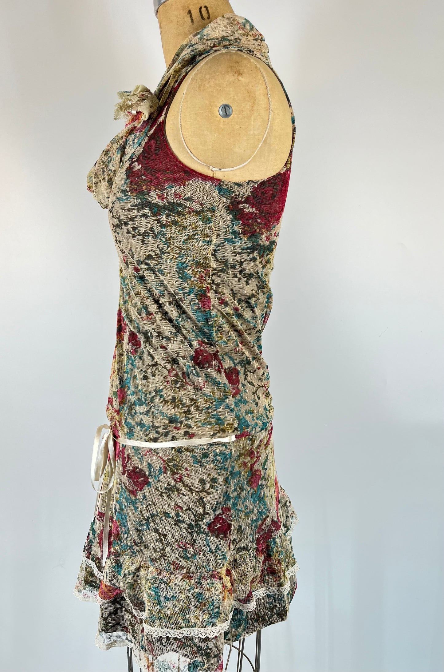 Made in Italy Lace Floral Mini Dress With Rosette and Drop Waist