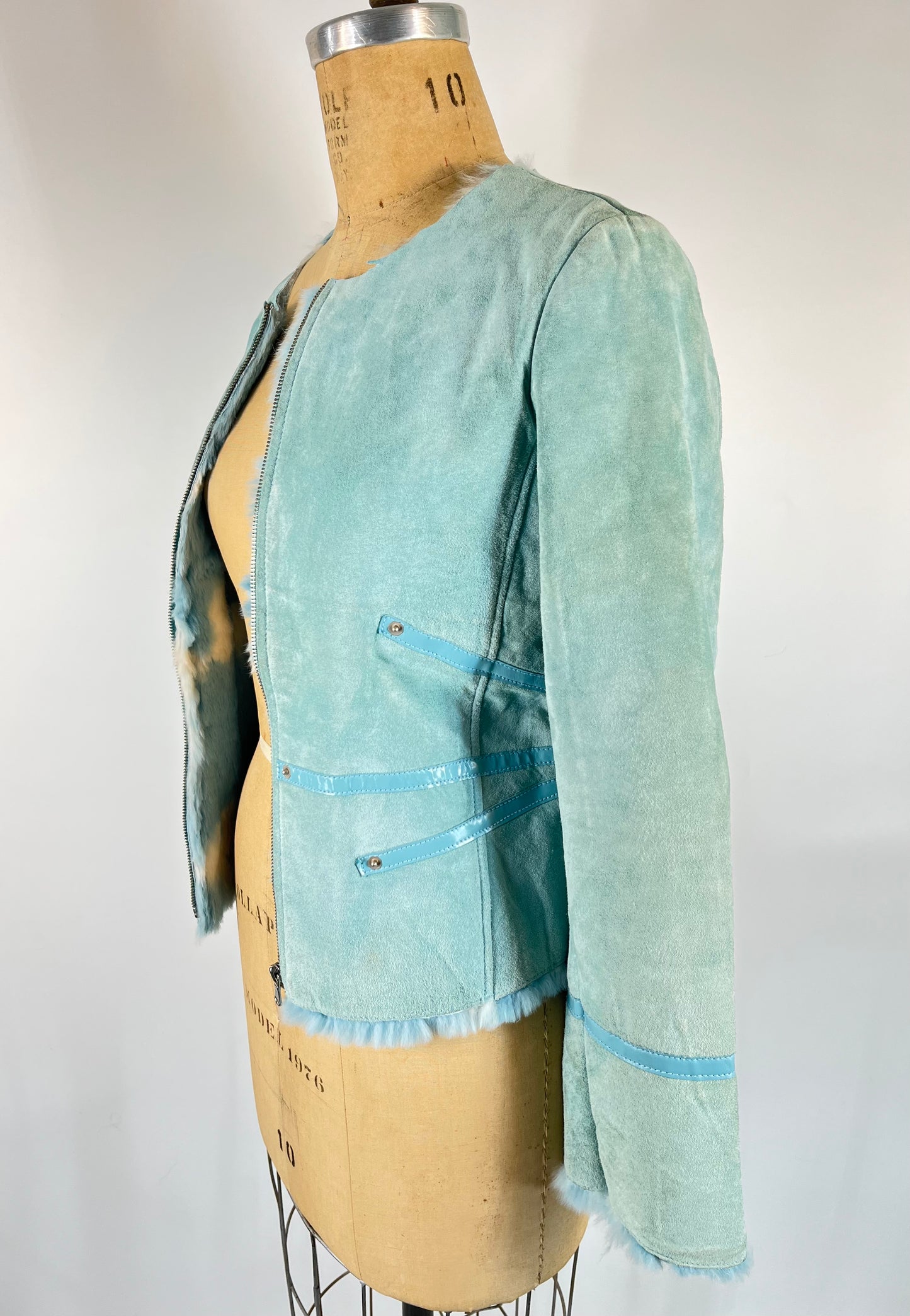 Genuine Leather and Rabbit Fur Jacket With Raw Hem Collar