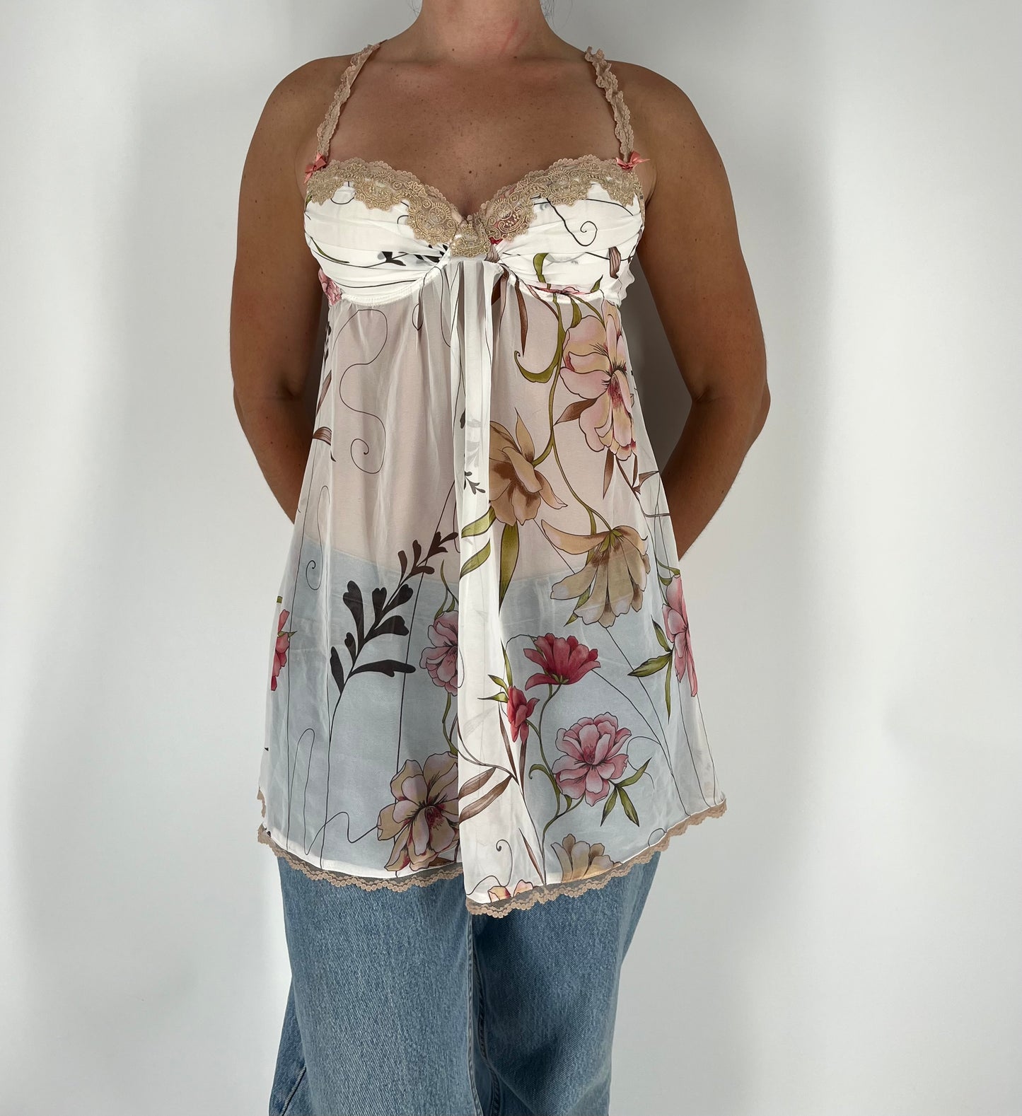 Floral Babydoll Top With Lace Accents