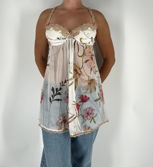 Floral Babydoll Top With Lace Accents