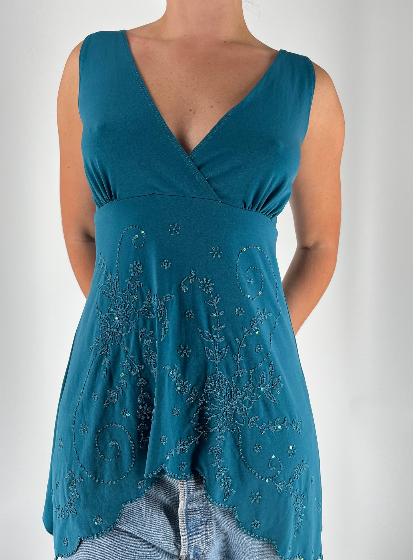 Beaded Tank With Asymmetrical Hem