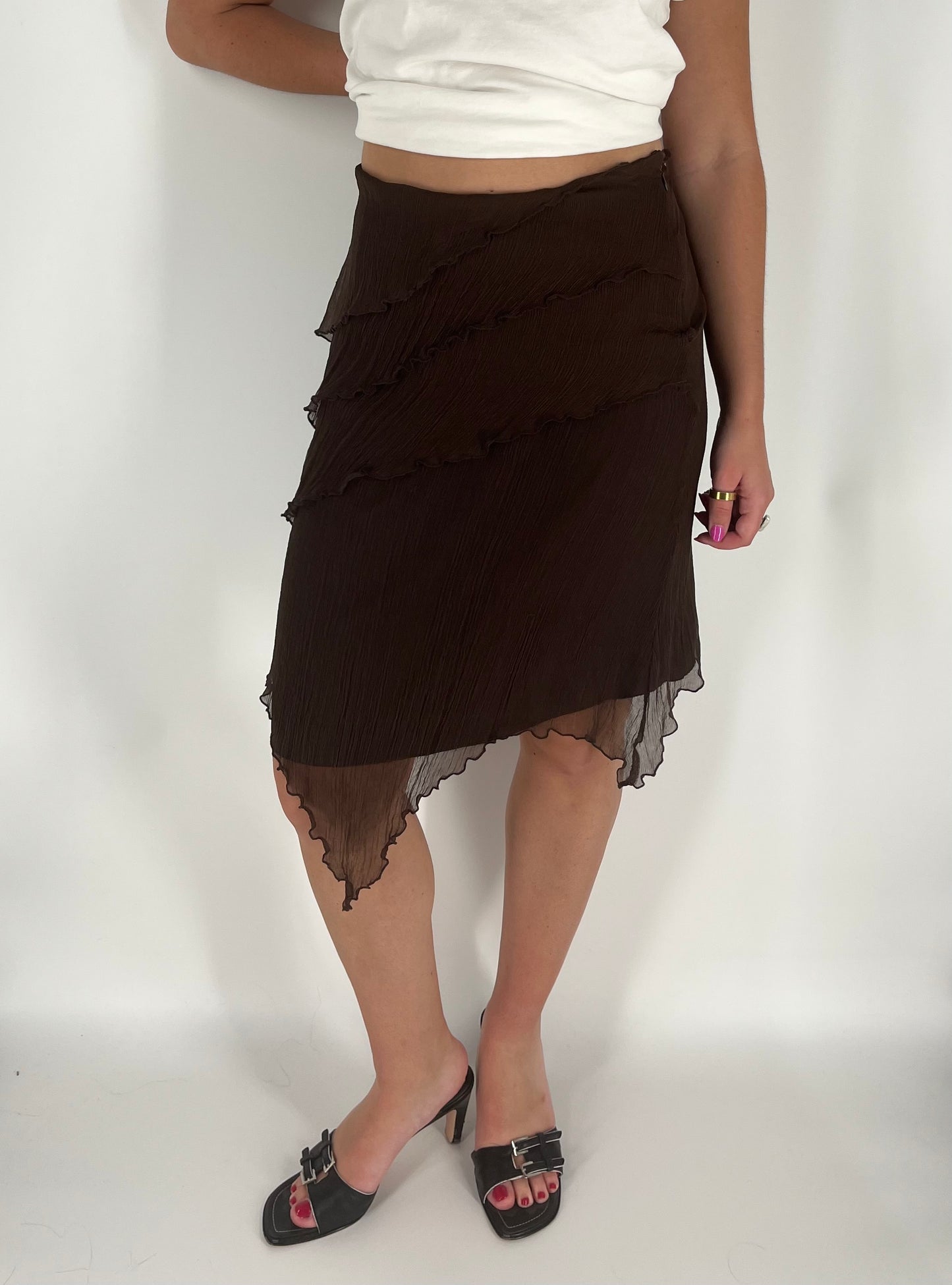 100% Silk Layered Skirt With Asymmetrical Hem