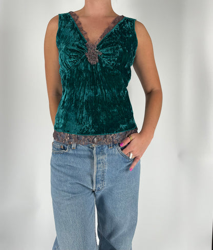 Velvet-Style Tank With Lace Trim