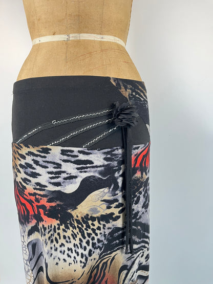 Abstract Cheetah Print Maxi Skirt With Rosette