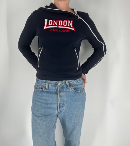 100% Cotton London Hoodie With Unique Zipper Closure