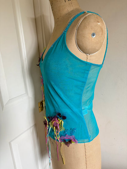 Euro Mesh Beaded Floral Appliqué Tank