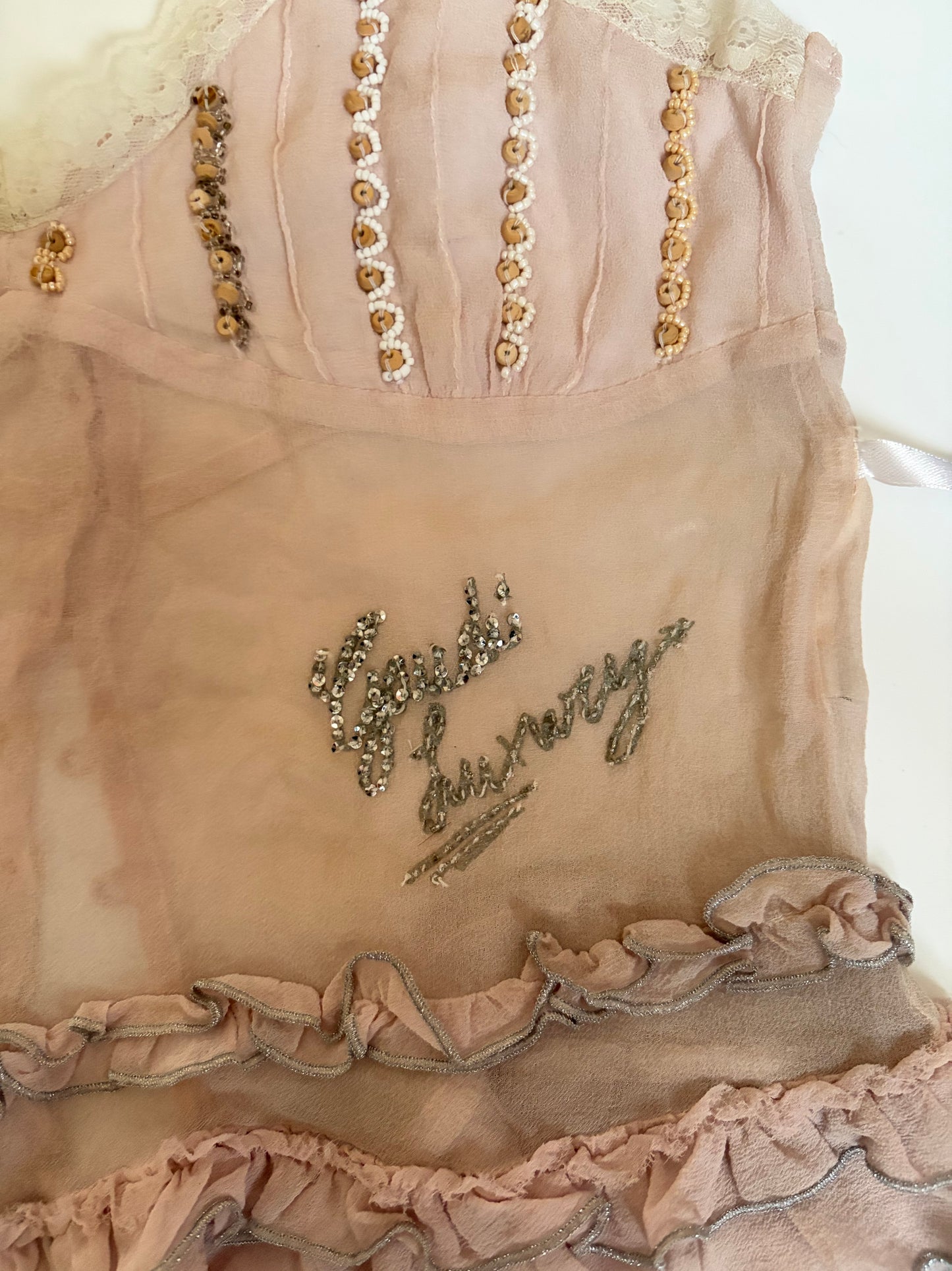 Silk Ruffle Tank with Beading and Buttons