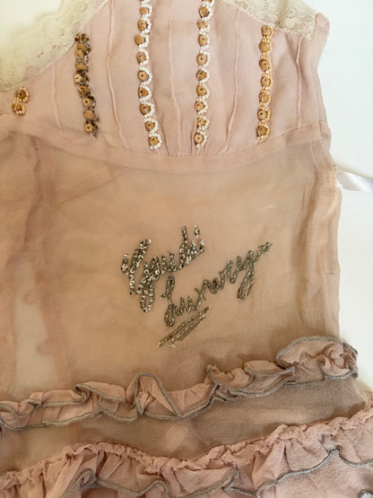 Silk Ruffle Tank with Beading and Buttons