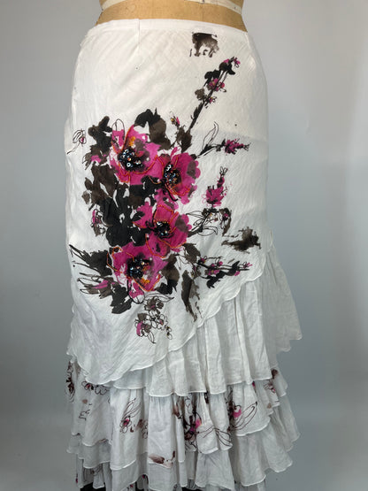 Floral Embroidered Ruffle Cotton Maxi Skirt