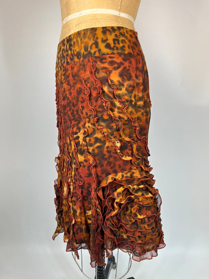 100% Silk Leopard Ruffle Skirt