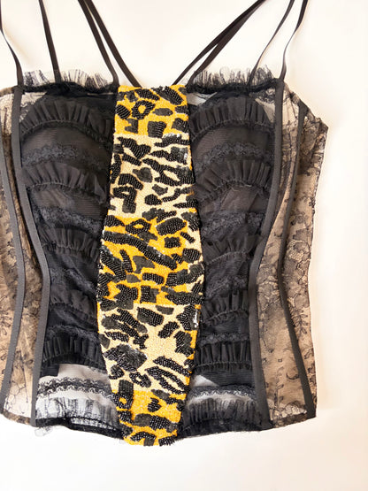 Made in Italy Beaded Animal Print Lace Corset