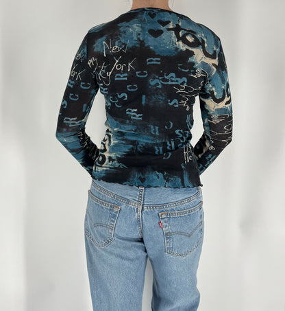 Euro Mesh Graphic Long Sleeve Top