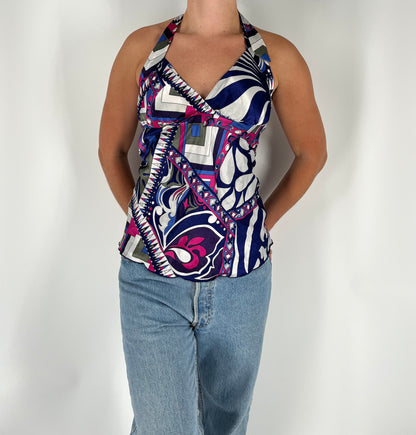 Pucci-Style Satin Halter Tank