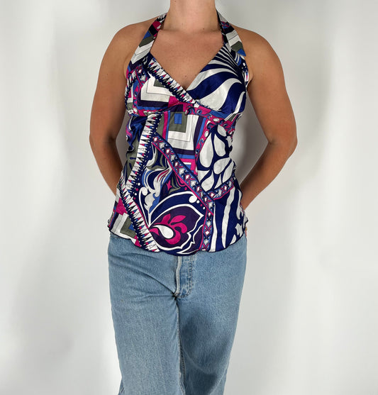 Pucci-Style Satin Halter Tank