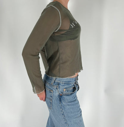 Mesh “It’s A Girl’s Choice” Long Sleeve Top With White Stitching