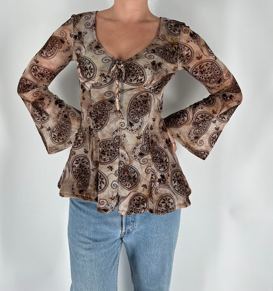 Paisley Long Sleeve With Bell Sleeves and a Babydoll Bodice