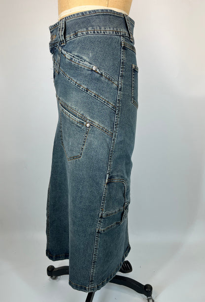 Irregular Denim Maxi Skirt