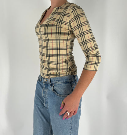 Burberry Inspired Plaid 3/4 Sleeve Top