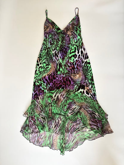 Made in Italy Animal Print Dress with Silk Ruffles